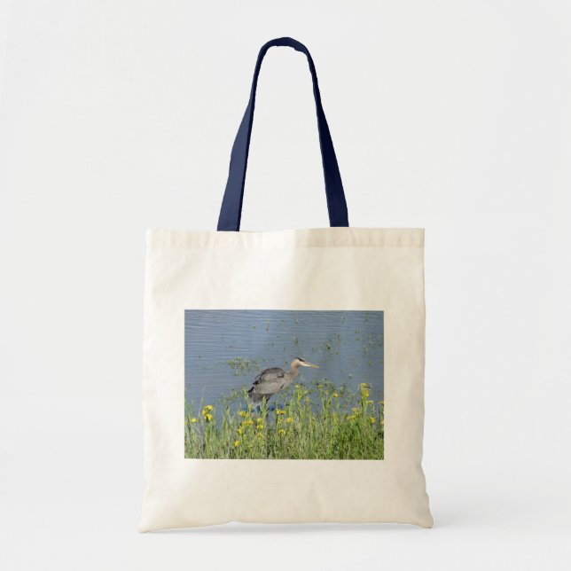 Bolso De Tela Gran garza azul en el río. (Frente)