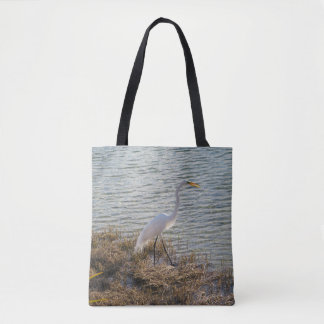 Bolso De Tela Gran Garza Blanca junto al Agua - Foto de la Vida