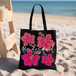 Bolso De Tela Gran hibiscus Flores Black Bridesmaid