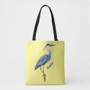 Bolso De Tela Gran ilustracion personalizado de garza azul