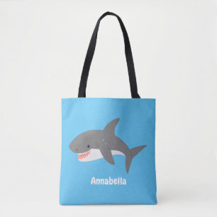 Bolso De Tela Gran ilustracion personalizado feliz de tiburón bl