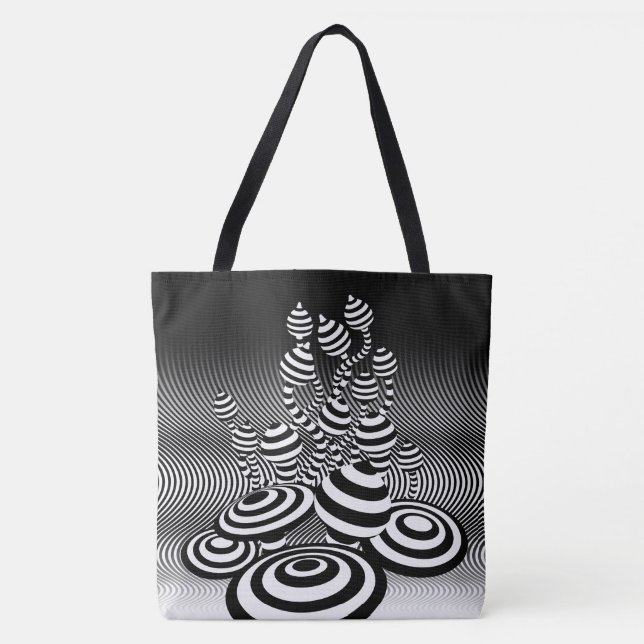 Bolso De Tela Gran mochila Tote Magic Mushrooms diseño óptico. (Anverso)