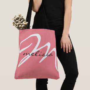 Bolso De Tela Gran Monograma Inicial Rosa Sobredimensionado