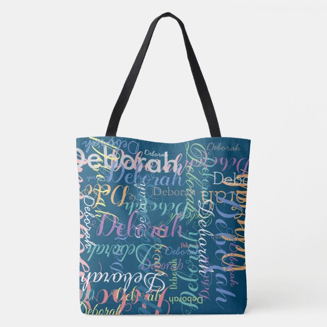 Bolso De Tela gran nombre azul marino (Reverso)