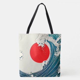 Bolso De Tela GRAN OLA Y ROJO SOL Azul Blanco Náutico