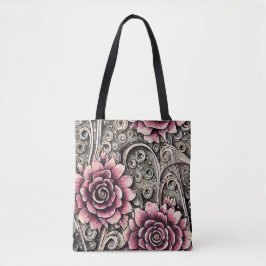 Bolso De Tela Gran patrón de flor gótica rosa vintage