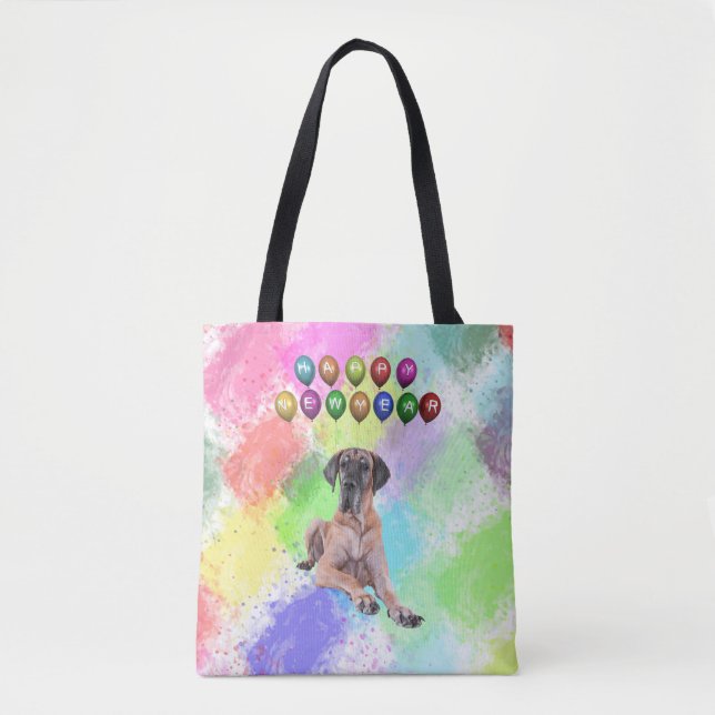 Bolso De Tela Gran perro danés deseando feliz año nuevo (Anverso)