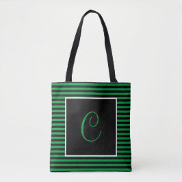 Bolso De Tela Gran personalizado inicial verde y negro rayado
