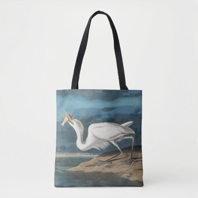 Bolso De Tela Gran pintura de vida silvestre de la garza Audubon (Anverso)