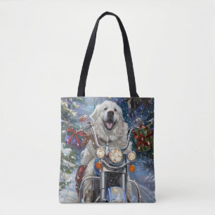 Bolso De Tela Gran Pirineo Cabalgando Motocicleta Navidad