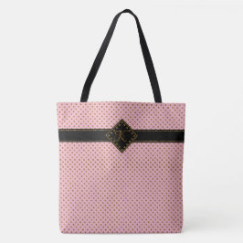 Bolso De Tela Grande con monograma del oro del lunar color de