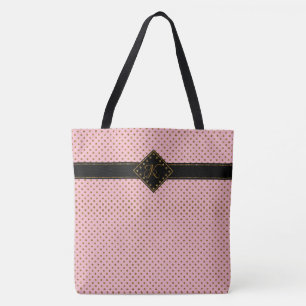 Bolso De Tela Grande con monograma del oro del lunar color de