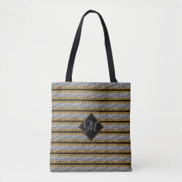 Bolso De Tela Grande con monograma del oro del purpurina moderno