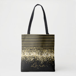 BOLSO DE TELA GRANDE PERSONALIZADA PURPURINA DEL NEGRO DEL ORO