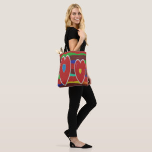 Bolso De Tela Grandes corazones brillantes con grandes colores d