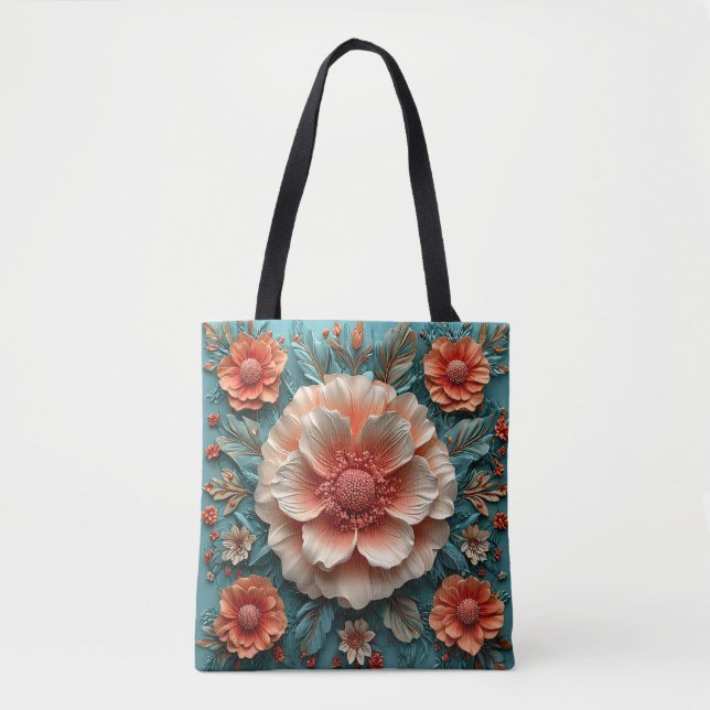 Bolso De Tela Grandes Flores de Coral (Anverso)