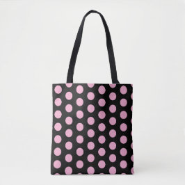 Bolso De Tela Grandes puntos de polka rosada en negro
