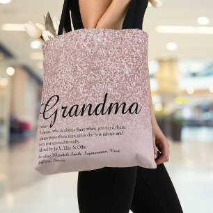 Bolso De Tela Grandma Definition Script Rose Gold Glitter