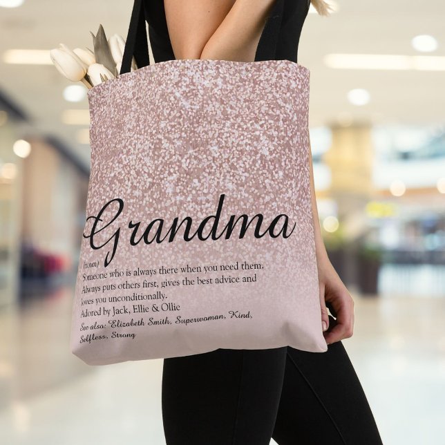 Bolso De Tela Grandma Definition Script Rose Gold Glitter (Grandma Definition Script Rose Gold Glitter Tote Bag)
