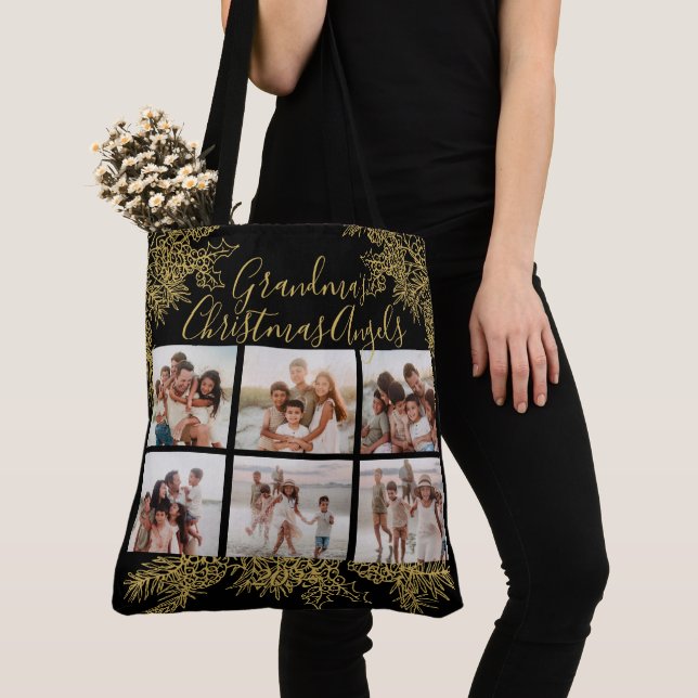 Bolso De Tela Grandma's Elegant Custom Christmas Photo Collage (Detalle)