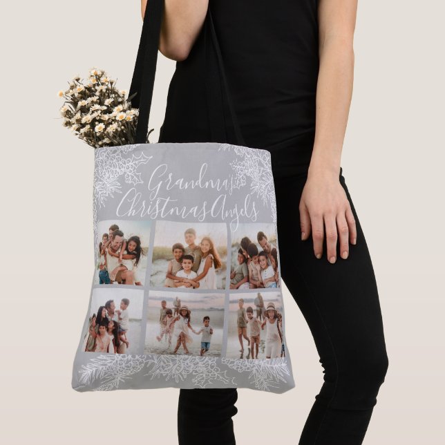 Bolso De Tela Grandma's Elegant Custom Christmas Photo Collage (Detalle)