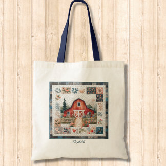Bolso De Tela Granero Rojo de Patchwork Falso de Quilter