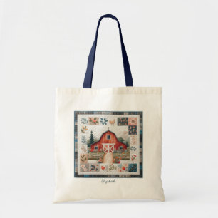 Bolso De Tela Granero Rojo de Patchwork Falso de Quilter
