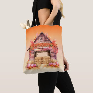 Bolso De Tela Granero Rosa Bonito y Calabazas Naranja Halloween