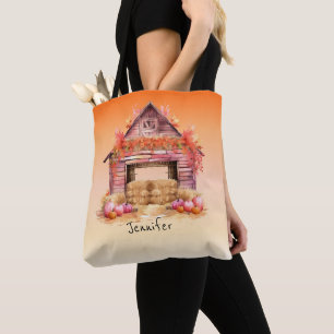 Bolso De Tela Granero Rosa Bonito y Calabazas Naranja Halloween