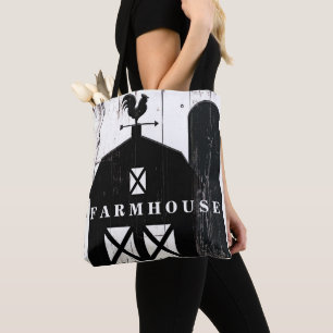 Bolso De Tela Granero Rústico Blanco Madera Negra Casa de Campo