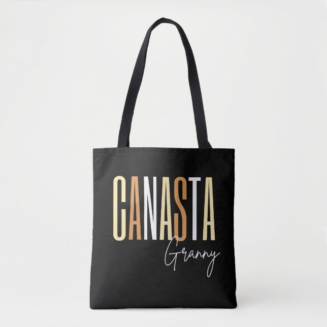 Bolso De Tela Granja canasta en letras marrones (Anverso)