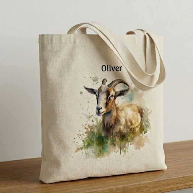 Bolso De Tela Granja de acuarela Cabra, personalizada (Subido por el creador)