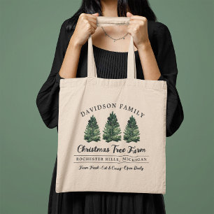 Bolso De Tela Granja de árboles de Navidad en acuarela Nombre de