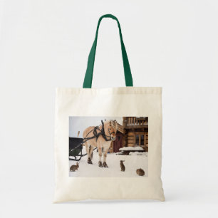 Bolso De Tela Granja de campo idílica de conejos de caballos en
