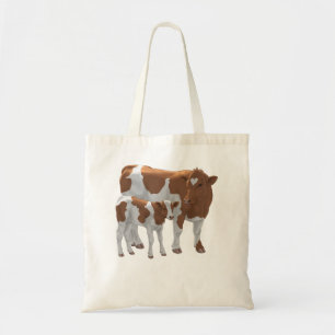 Bolso De Tela Granja de vacas y ganadería de ternera marrón y bl
