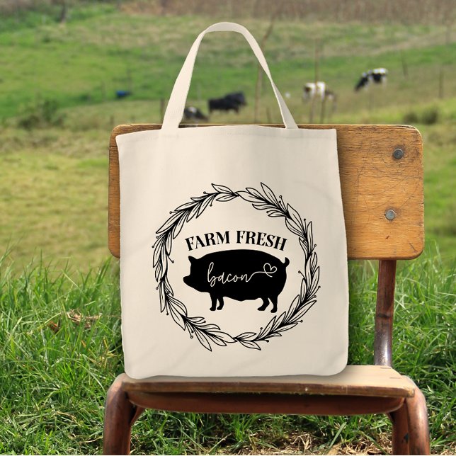 Bolso De Tela Granja Fresca Bacon Pig Silhouette Wreath (Subido por el creador)