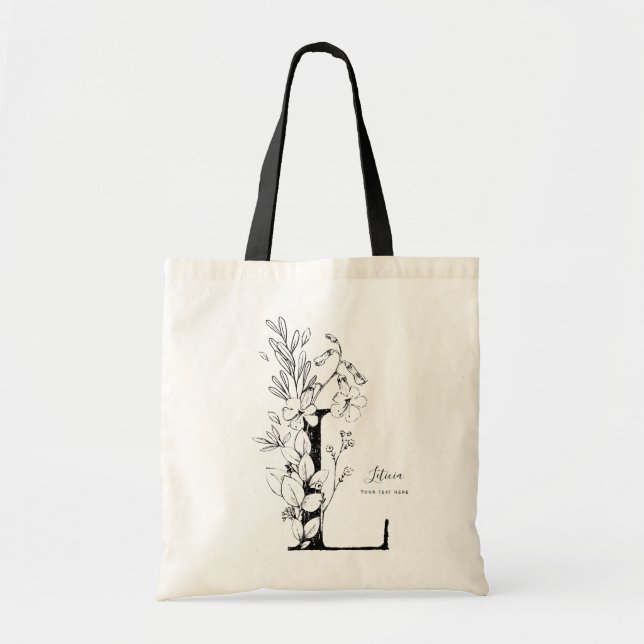 Bolso De Tela Granja orgánica Carta floral L monograma (Frente)