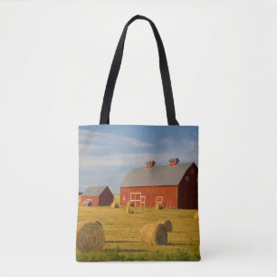 Bolso De Tela Granjas Barrios rojos cerca de Hay Bales