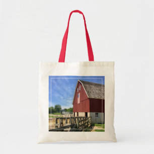 Bolso De Tela Granjas   Granero Rojo Con Bandera Estadounidense