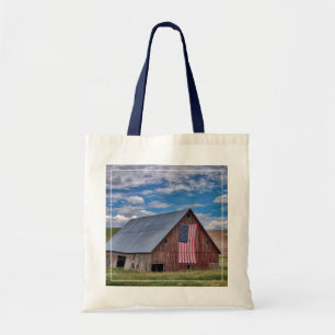Bolso De Tela Granjas   Granero Rojo Rústico Con Bandera Estadou