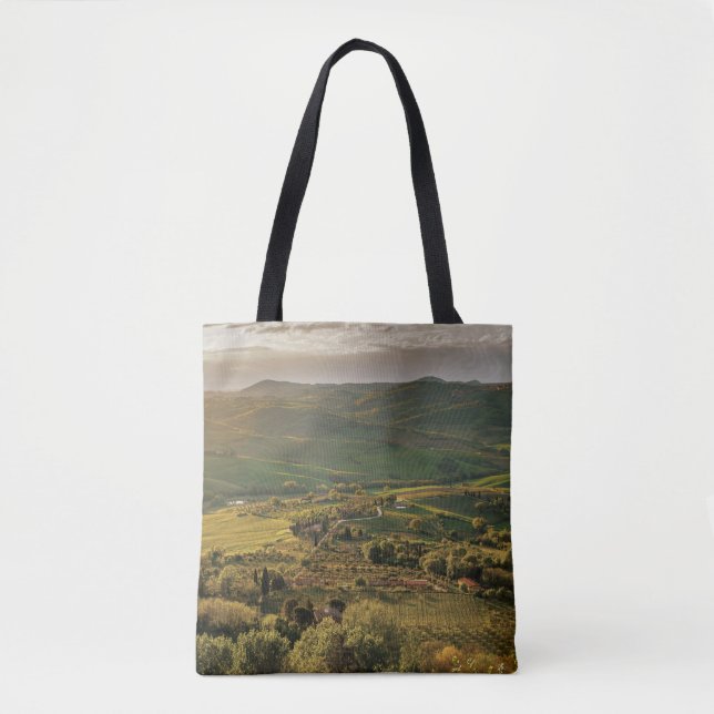 Bolso De Tela Granjas rurales italianas, puesta de sol toscana. (Anverso)