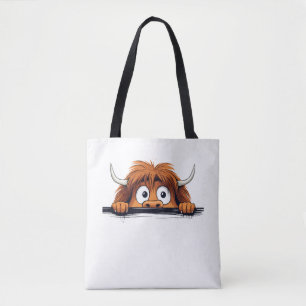 Bolso De Tela Grano de vaca Highland Peeking Cute Adorable Graci