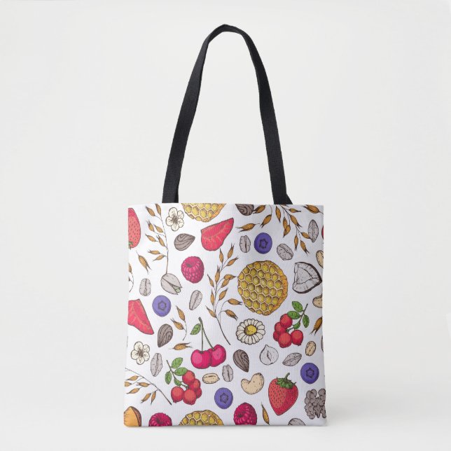 Bolso De Tela Granola, patrón muesli sin costuras. Mano de copos (Anverso)