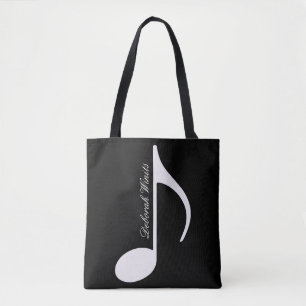 Bolso De Tela graphic musical note on black tote bag with name