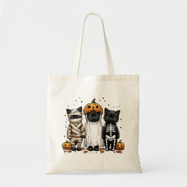 Bolso De Tela Grappige drie Halloween katten (Frente)