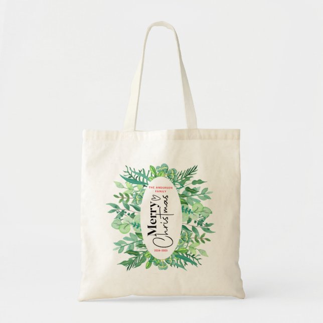 Bolso De Tela : Grasa verde acuarela - Fiesta de Navidades festi (Frente)