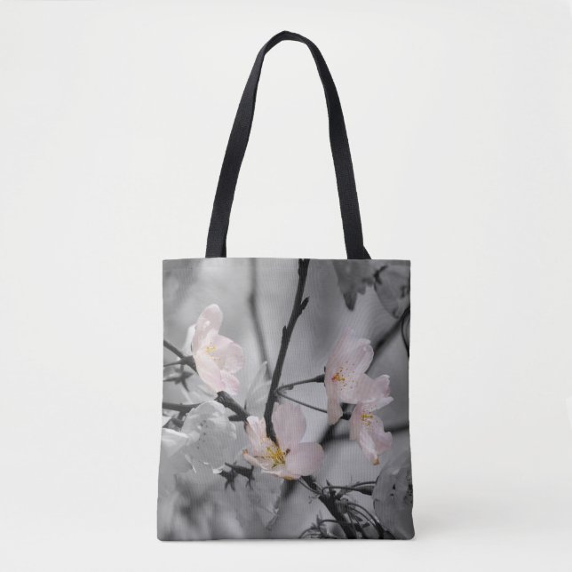 Bolso De Tela Gray and Pink Cherry Blossoms (Anverso)