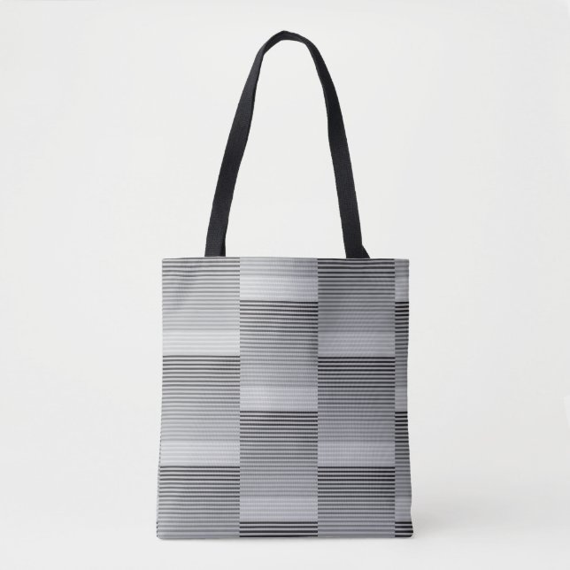 Bolso De Tela Gray, Black, White Stripes (Anverso)