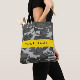 Bolso De Tela Gray Camouflage Pattern, Your name, Personalize