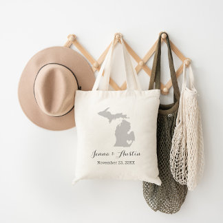 Bolso De Tela Gray Michigan Boda Bienvenida Tote Bag